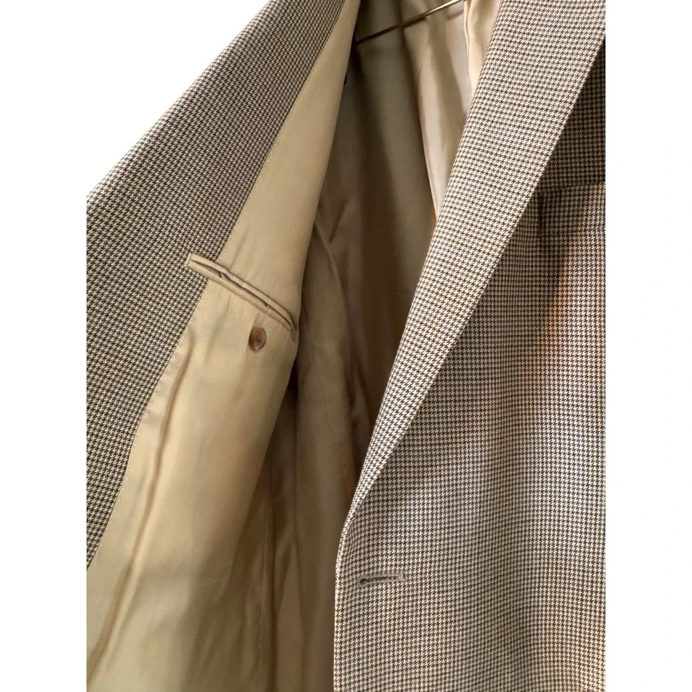 Lauren Ralph Lauren Mens 46L Brown Houndstooth Blazer Sport Coat Two Button Long